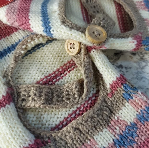 NWT Vintage (04) Faded Glory Mary Jane Striped Knit Slippers Socks - Picture 3 of 5